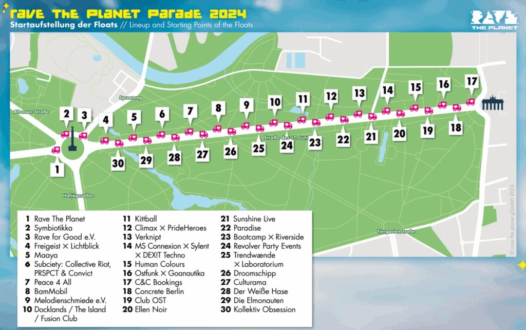 Die Wagen/ Floats der Rave The Planet Loveparade 2024 in Berlin